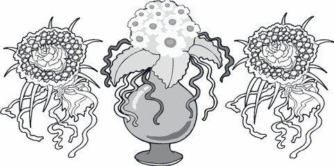 Damask graphic ornament. ornamental floral design, black and white illustration, swirling patterns, elegant curves, abstract flowers, vintage style, minimalist artwork. The shape of the flower 