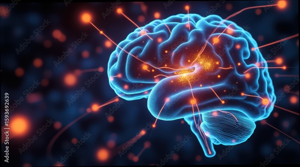 Poster 3d holographic representation of aging brain cell structures and connections