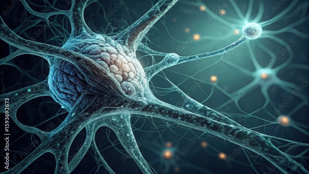 Poster 3d holographic visualization of aging brain cell structure
