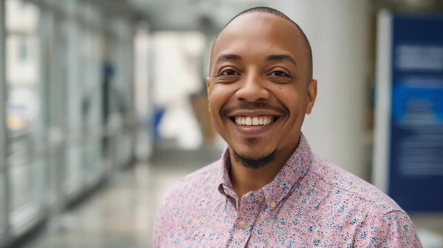 Smiling person in a patterned shirt