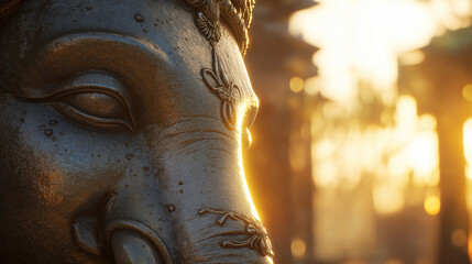 Golden Ganesha God Drawing Sculpture: Close-up Detail of Hindu Deity Art