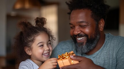 Happy Father Receiving a Gift from His Daughter