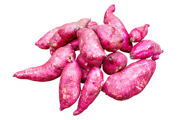 Health organic a sweet potato with a purple-pink skin, isolated transparently on a background.