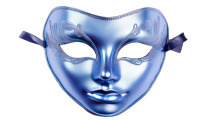 blue satin mask with sculpted facial on white background