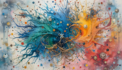 Abstract Vibrant Color Burst: A visually stunning abstract artwork explodes with a cascade of vibrant colors and textures.