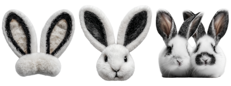 Cute Rabbit Ears and Faces Collection on Transparent Background