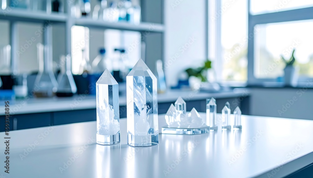 Wall mural crystal display in lab setting