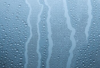 Close up of water droplets and streaks on a glass surface