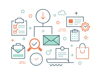 Fototapeta premium Business process and workflow icons with checklist and email