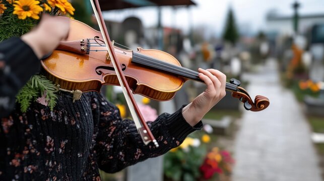 Violin Music at Cemetery, Remembering Loved Ones