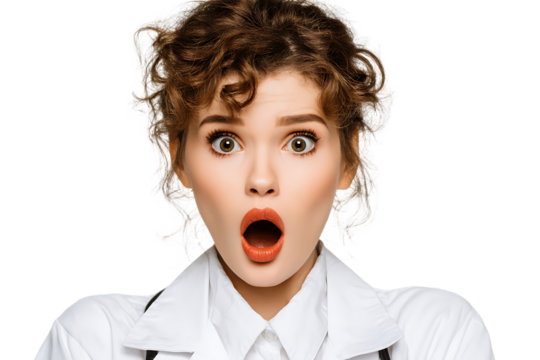 Close up portrait of a surprised young woman.