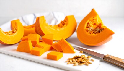 Sliced pumpkin on a cutting board