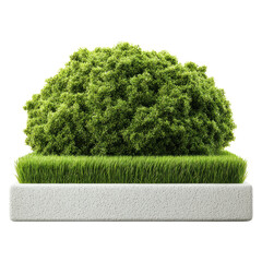 Lush Green Bush on Grey Stone Planter with Transparent Background