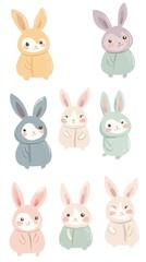 Fototapeta premium Cute pastel-colored bunnies in various poses