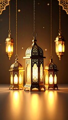 Obraz premium Golden lanterns hang in a warm, detailed display