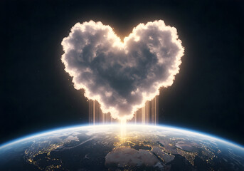 Heart shaped cloud over earth