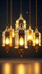 Obraz premium Golden lanterns hanging, illuminated