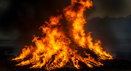 Large bonfire with intense flames
