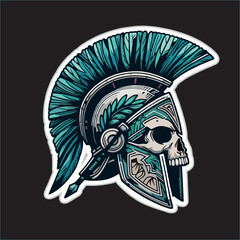 Vector  Drawing Illustration of Sparta Skull Head with black background
