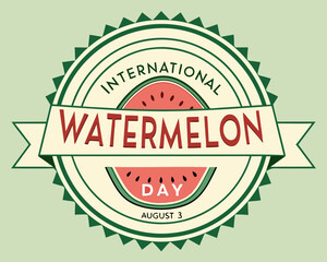 Obraz premium professional badge-style vector with watermelon icon and ribbon text for branding, labels, or digital design use on august 3 – international watermelon day.