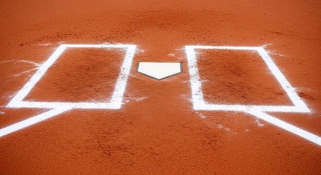 Close up view of home plate and batter's box on a baseball field