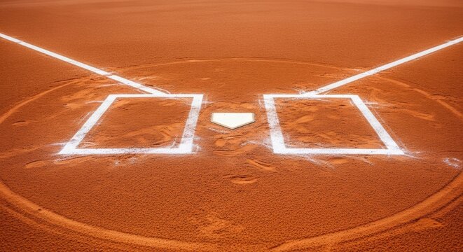 Baseball Diamond with Home Plate and Batter's Boxes Ready for Play