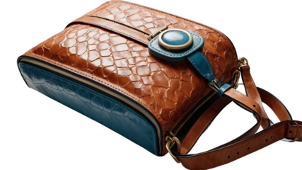 Stylish leather handbag with quilted design in brown and blue  