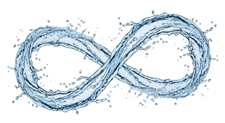 Dynamic infinity symbol formed by splashing liquid water isolated on transparent background