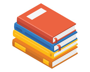 colorful hardcover books stacked 3D isometric education icon