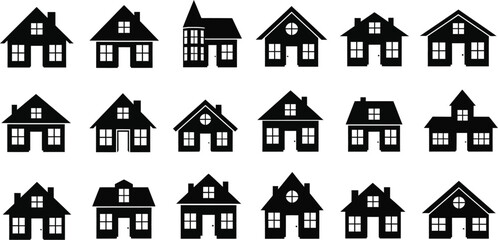 Fototapeta premium Collection of various house silhouettes in black and white pattern