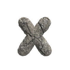 fractured rock letter X - Small 3d porous stone font isolated on white background. This alphabet is perfect for creative illustrations related but not limited to Nature, Environment, Erosion...
