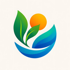 Fototapeta premium Vibrant Eco-Logo: Sun, Leaves, and Waves in Abstract Design