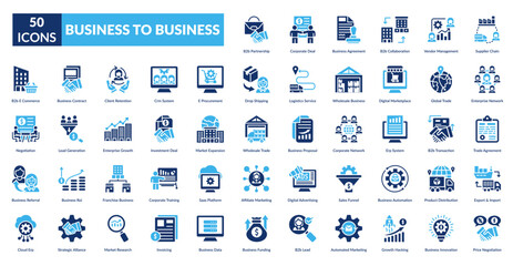 Business To Business Fill Icon Set. B2B Partnership, Corporate Deal, Business Agreement, B2B Collaboration, Vendor Management, Supplier Chain, Enterprise Network