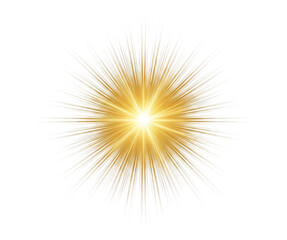 Radiant Gold Flash Beam Effect, Bright Sunlight Burst, Isolated Star Flare, Decorative Golden Blast Element on Transparent Background