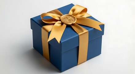 Obraz premium Elegant Blue Gift Box with Golden Ribbon A Symbol of Luxury and Celebration