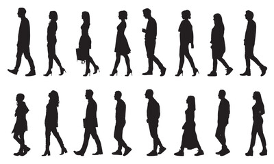 Walking People Silhouettes Vector Illustration on White Background.