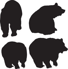 Bear Silhouettes Vector Illustration Isolated on White