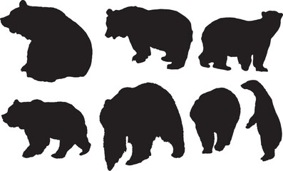Vector Silhouette Collection: Clean and Bold Designs Set of many bears. Isolated over white