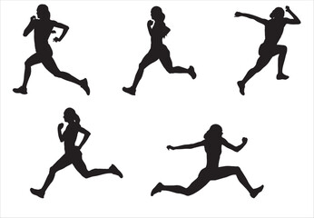 Running Women Silhouettes Vector Isolated on White Background.
