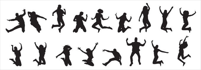 Jumping People Silhouettes Vector on White Background.