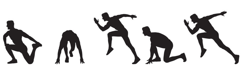 Running Start Silhouette, Vector Illustration on White Background.