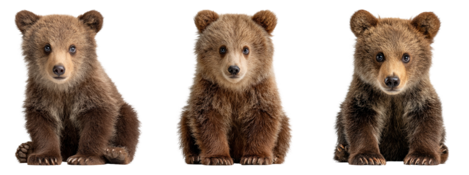Three Adorable Brown Bear Cubs with Transparent Background