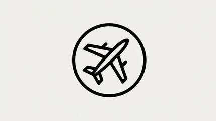 Minimalist Travel Icon - Airplane in Circle Outline Vector