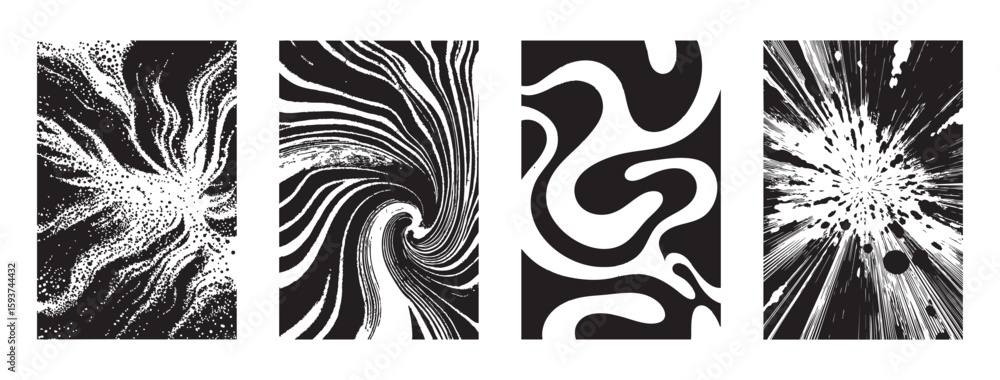 Poster set of grunge textures with lines and swirls
