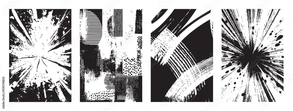 Poster abstract grunge textures collection with different patterns