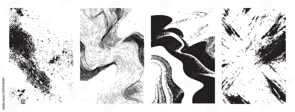 Canvas Prints abstract black and white grunge textures collection