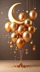 Golden moon and balloons