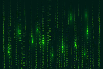Matrix style binary code digital background with falling numbers