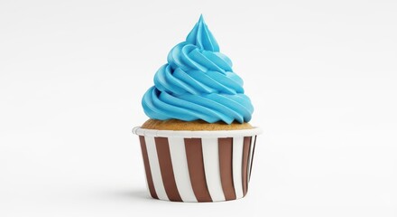 Photo of a single blue frosted cupcake isolated on a white background