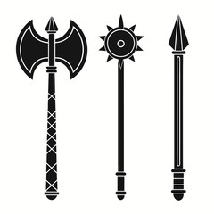 Black silhouettes of medieval weapons on white mace spear